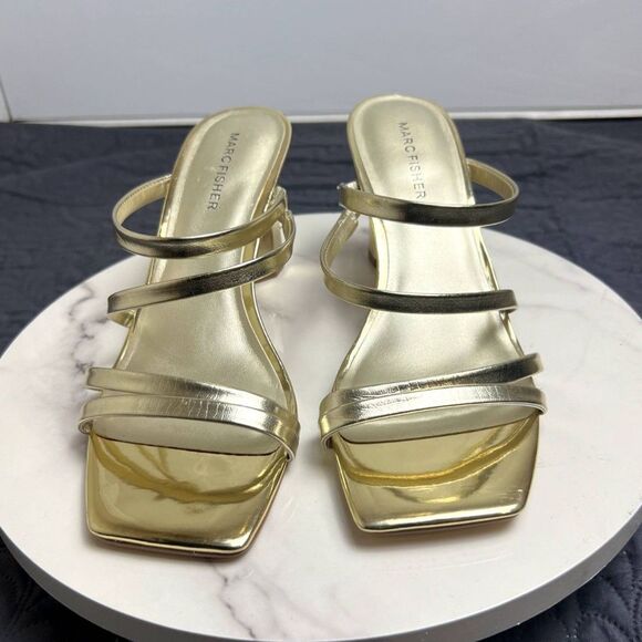 Marc Fisher Women's Kristin Heeled Sandal Strappy Gold Block Heels SZ 8.5 : NWOT - Picture 2 of 15